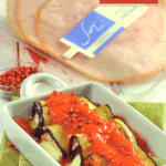 Στριφτάρια μελιτζάνας με φιλέτο γαλοπούλας καπνιστο Sary LeGrand και γραβιέρα, κοκκινιστά στο φούρνο