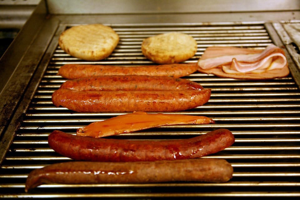 Scallion and oregano sausages grilled, at Karamanlidika by Fanis